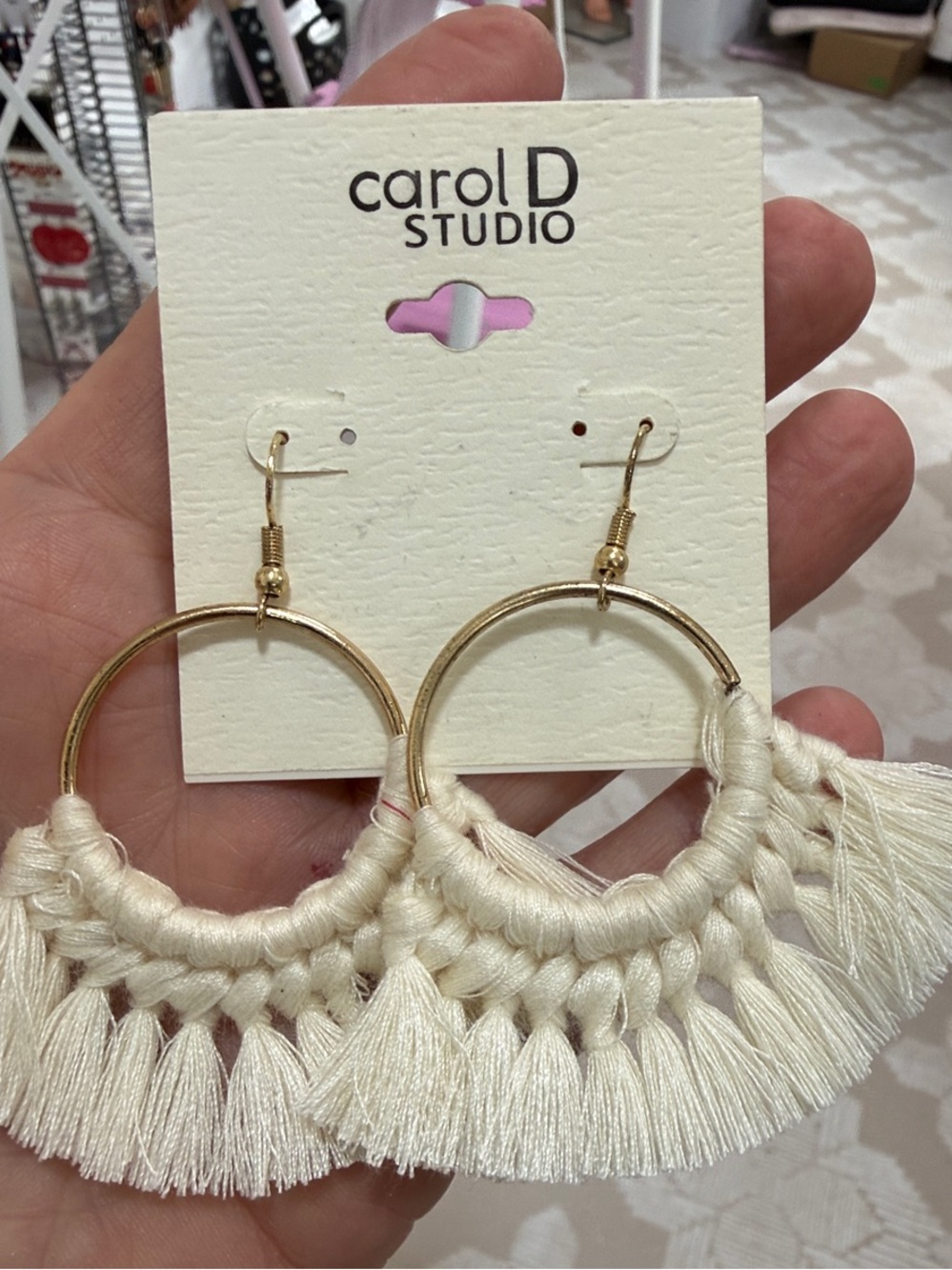 Cream Tassel golden Hoop Earrings — Lightweight Boho Style